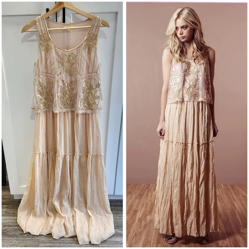 Anthropologie Ryu Maxi Sequin Boho Dress size Small - Picture 1 of 16